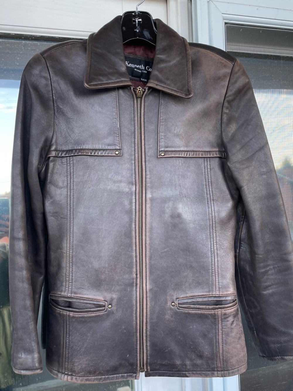 Kenneth Cole Brown Leather Zip-Up Jacket
